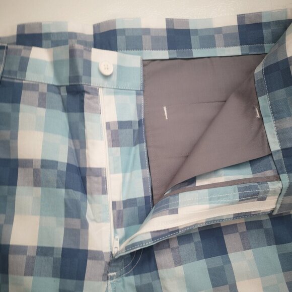 NWOT Rule 18 A Bobby Jones Brand Men's Size 36 Teal & White Plaid Golf Shorts - Picture 7 of 12